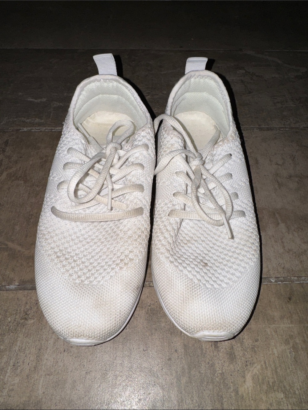 White Knit Lace-Up Sneakers